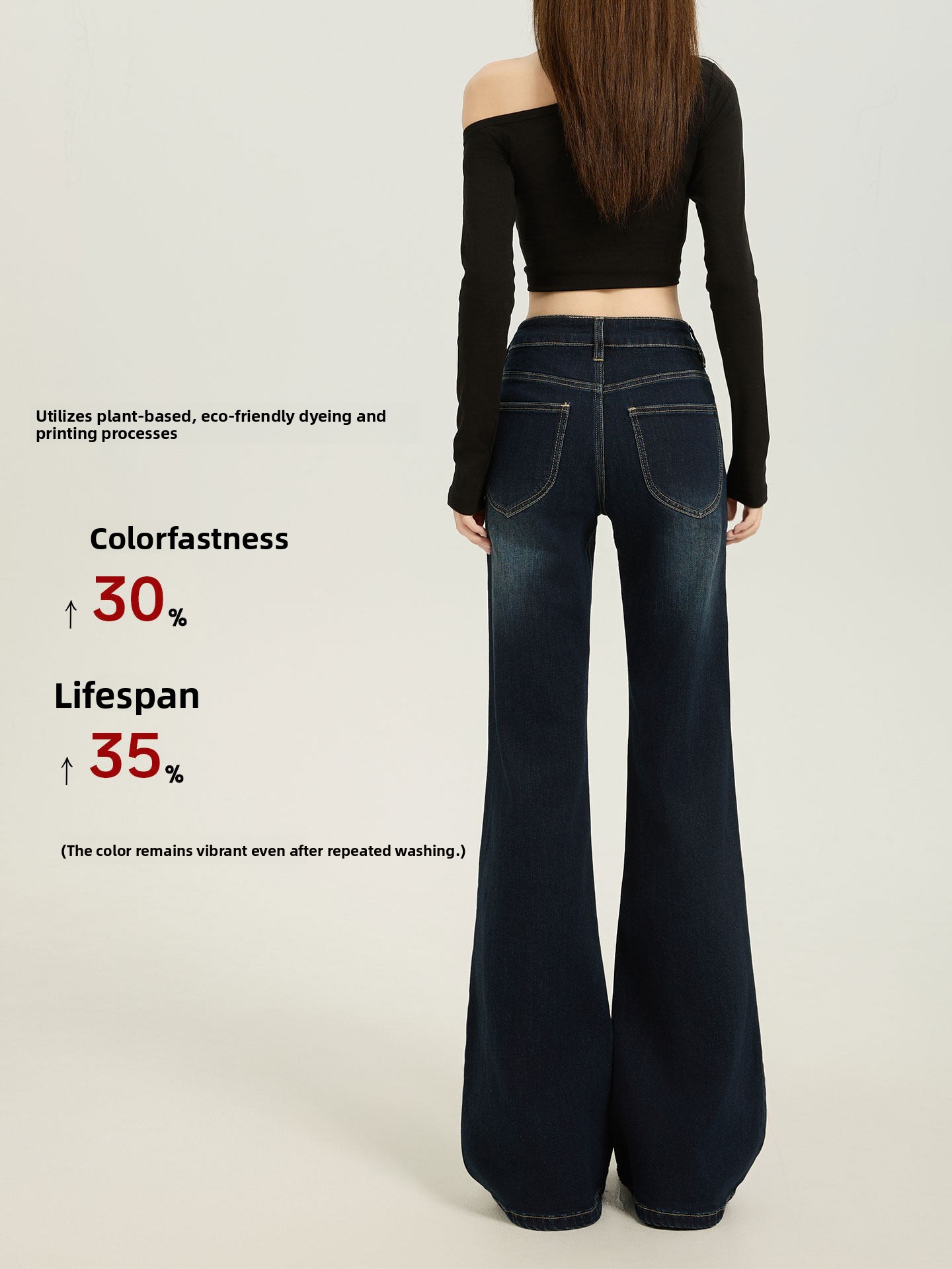 American Style Dark Blue Low Waist Flared Jeans for Women Slim Fit - Image 3