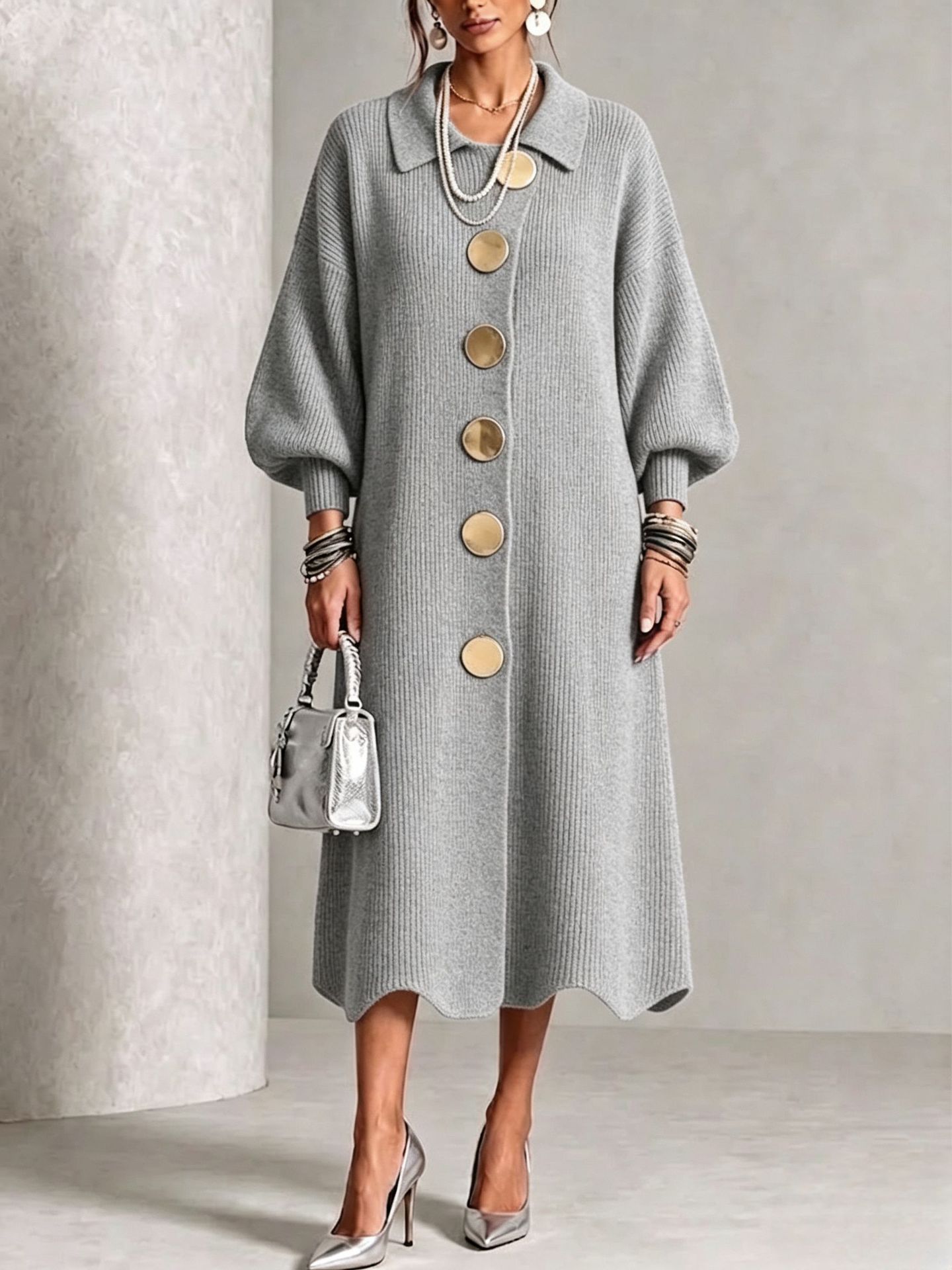 Womens Polo Collar Knit Dress - Image 5