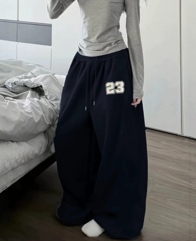 The Magali Letter Print Fleece Lined High Waist Wide Leg Casual Pants Detail – La Rose Couture Trousers & Skirts