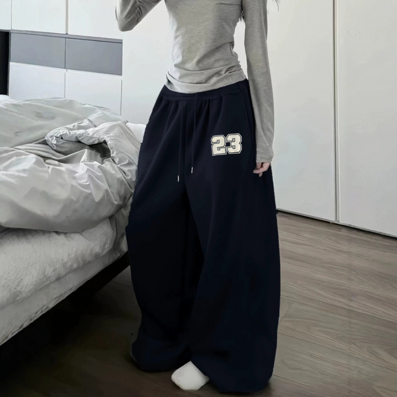 Men Letter Print Fleece-Lined High-Waist Wide-Leg Casual Pants - Image 3