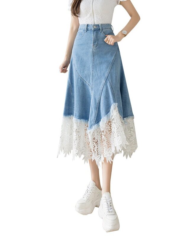 The Magali a Line High Waist Denim Midi Skirt Detail – La Rose Couture Trousers & Skirts
