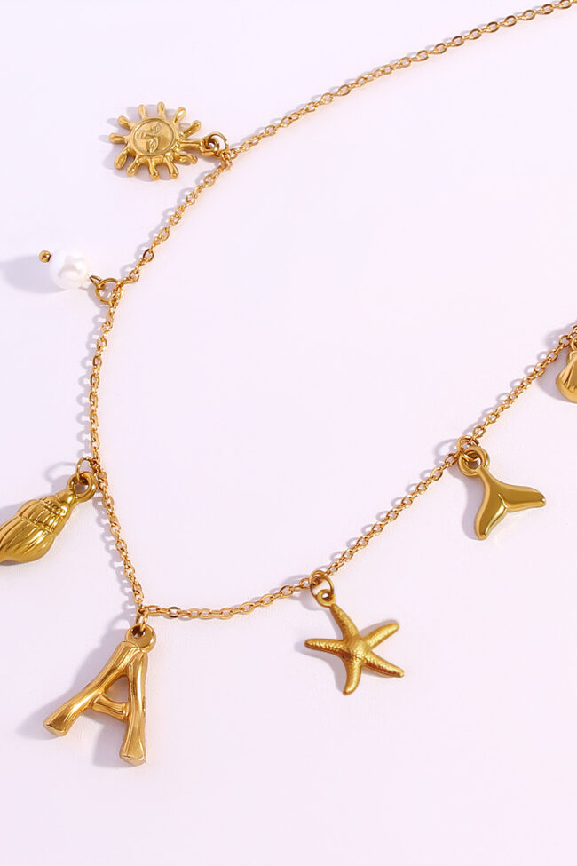 The Maelys 18k Gold Plated Letter Pendant Ocean Charm Necklace – La Rose Couture Jewellery & Accessories