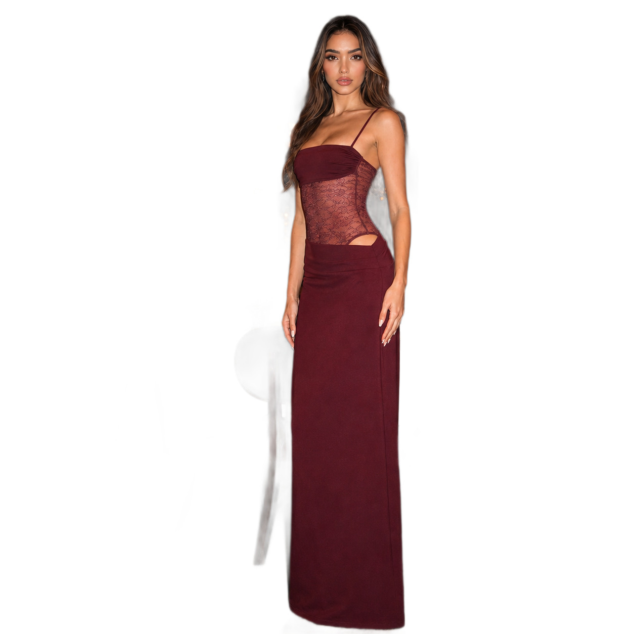 Off-Shoulder Lace Slim-Fit Slit Long Dress - Image 4