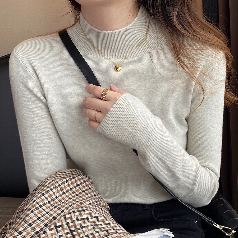Women's Slim Fit Half-High Collar Knit Pullover Long Sleeve Sweater - Image 4