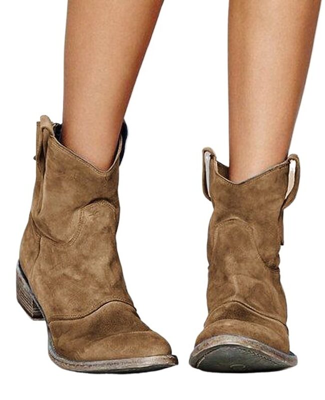 The Beatrice Suede Low Heel Round Toe Ankle Boots Detail – La Rose Couture Shoes & Footwear