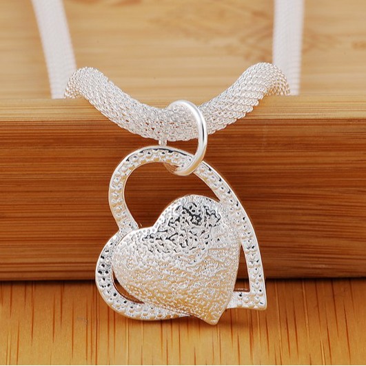 Electroplated 925 Silver Heart Mesh Chain Necklace - Image 2