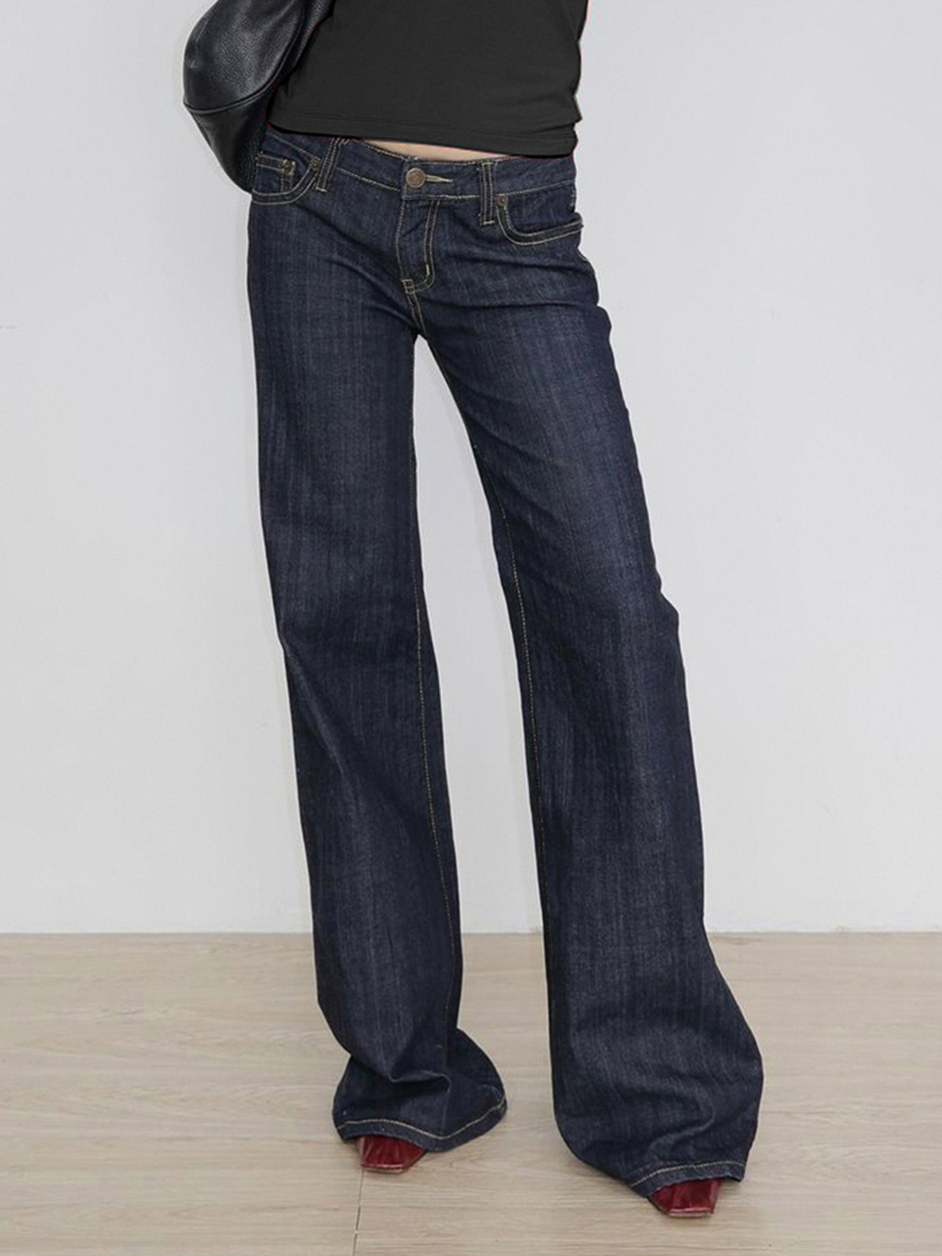 Letter Embroidery Low-Waist Flared Jeans - Image 2