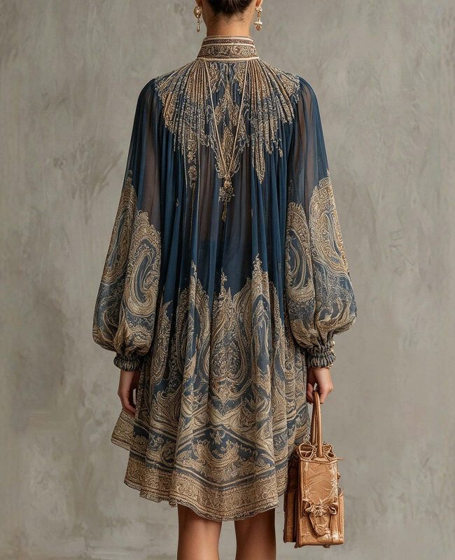 The Yvette Bohemian Print Long Sleeve Dress Detail – La Rose Couture Dresses & Gowns