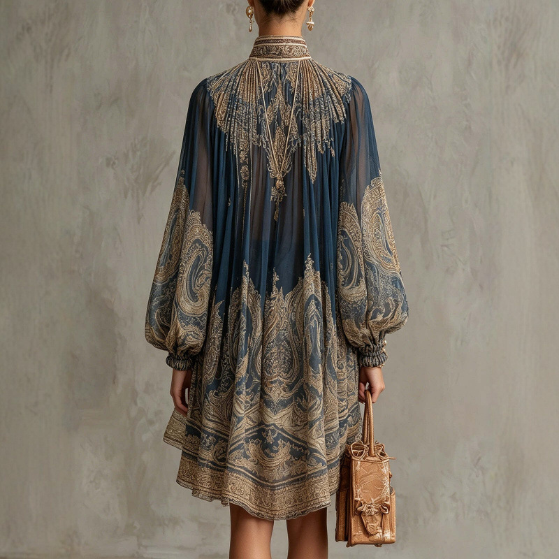 Bohemian Print Long Sleeve Dress - Image 3
