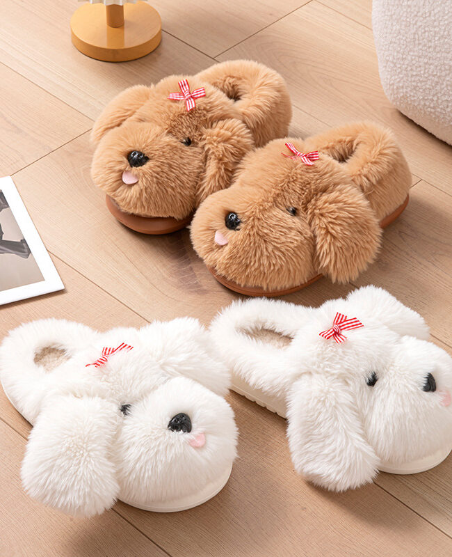 The Noemie Maltese Puppy Plush Home Slippers Detail – La Rose Couture Shoes & Footwear