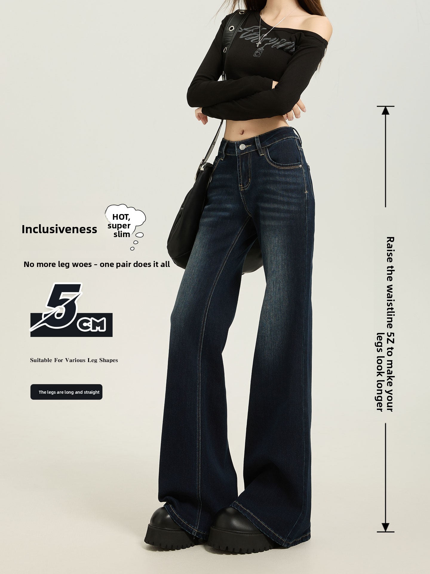 American Style Dark Blue Low Waist Flared Jeans for Women Slim Fit - Image 5