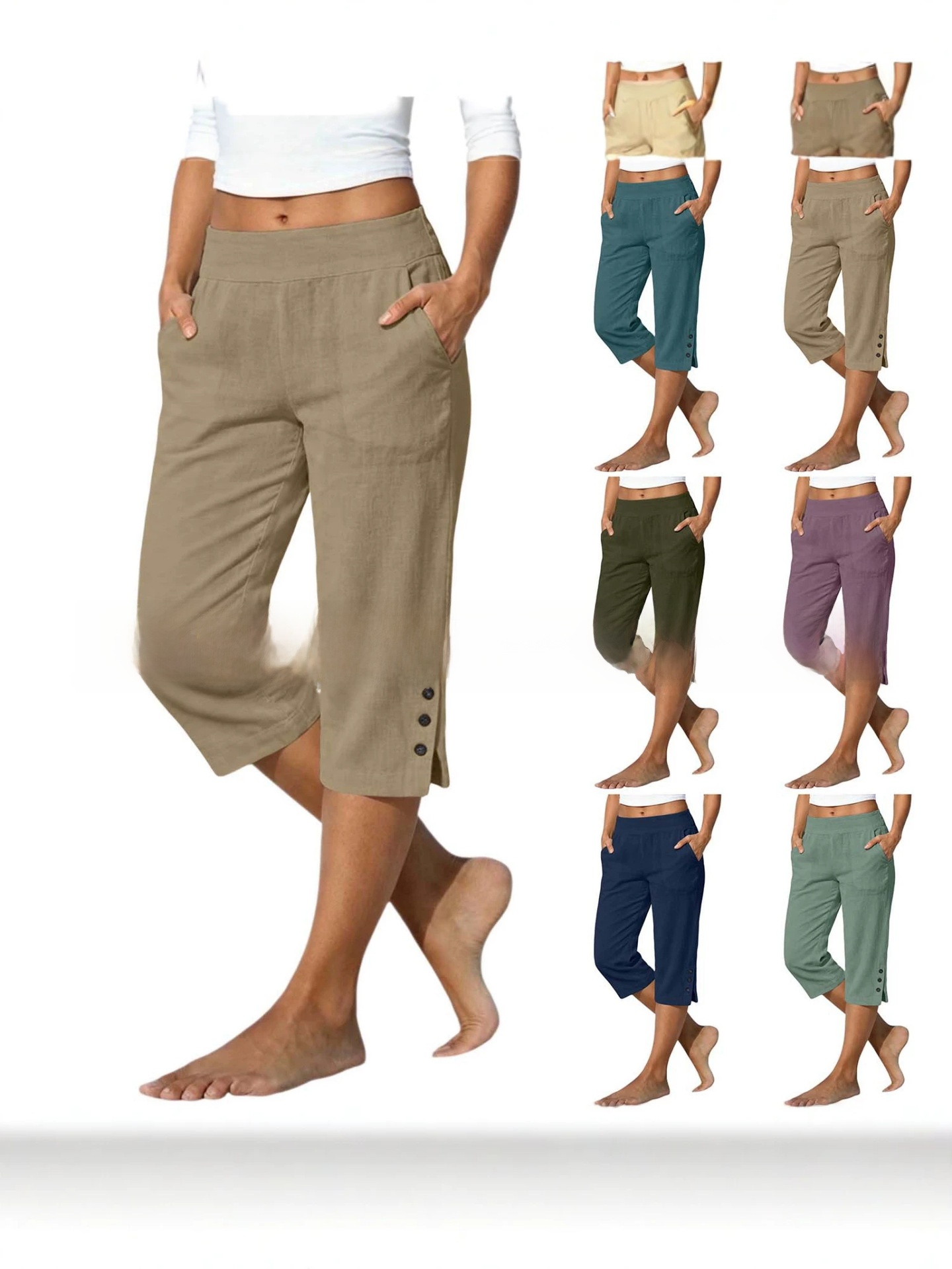 Womens Cotton Linen Straight Leg Pants - Image 3