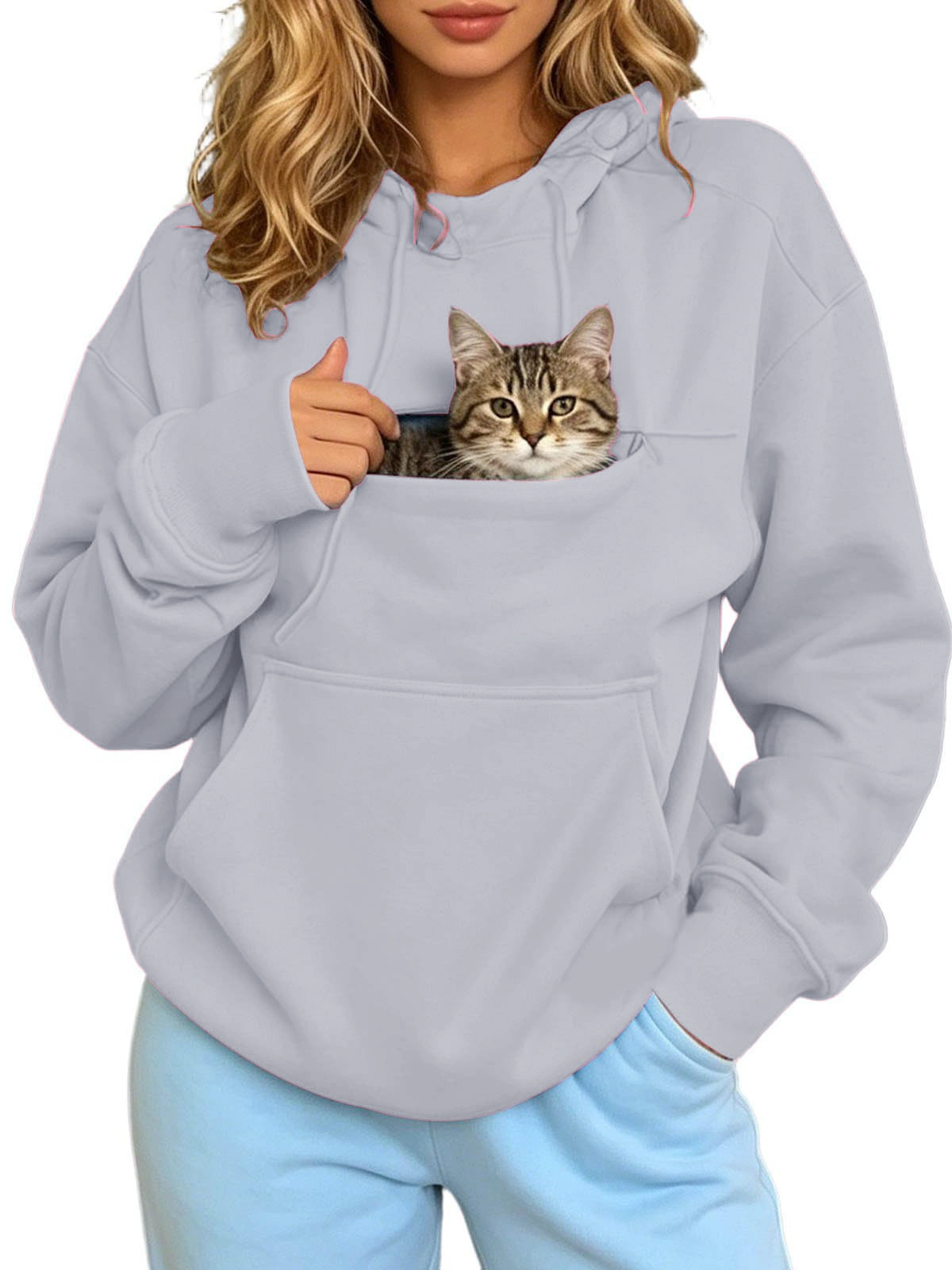 Autumn and Winter Warm Hooded Fleece Long-Sleeve Sweatshirt with Large Pockets for Men and Women Pet-Friendly - Image 2