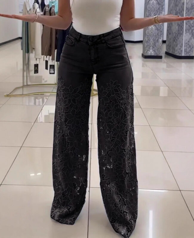 The Muriel High Waist Wide Leg Digital Print Drape Pants Detail – La Rose Couture Trousers & Skirts