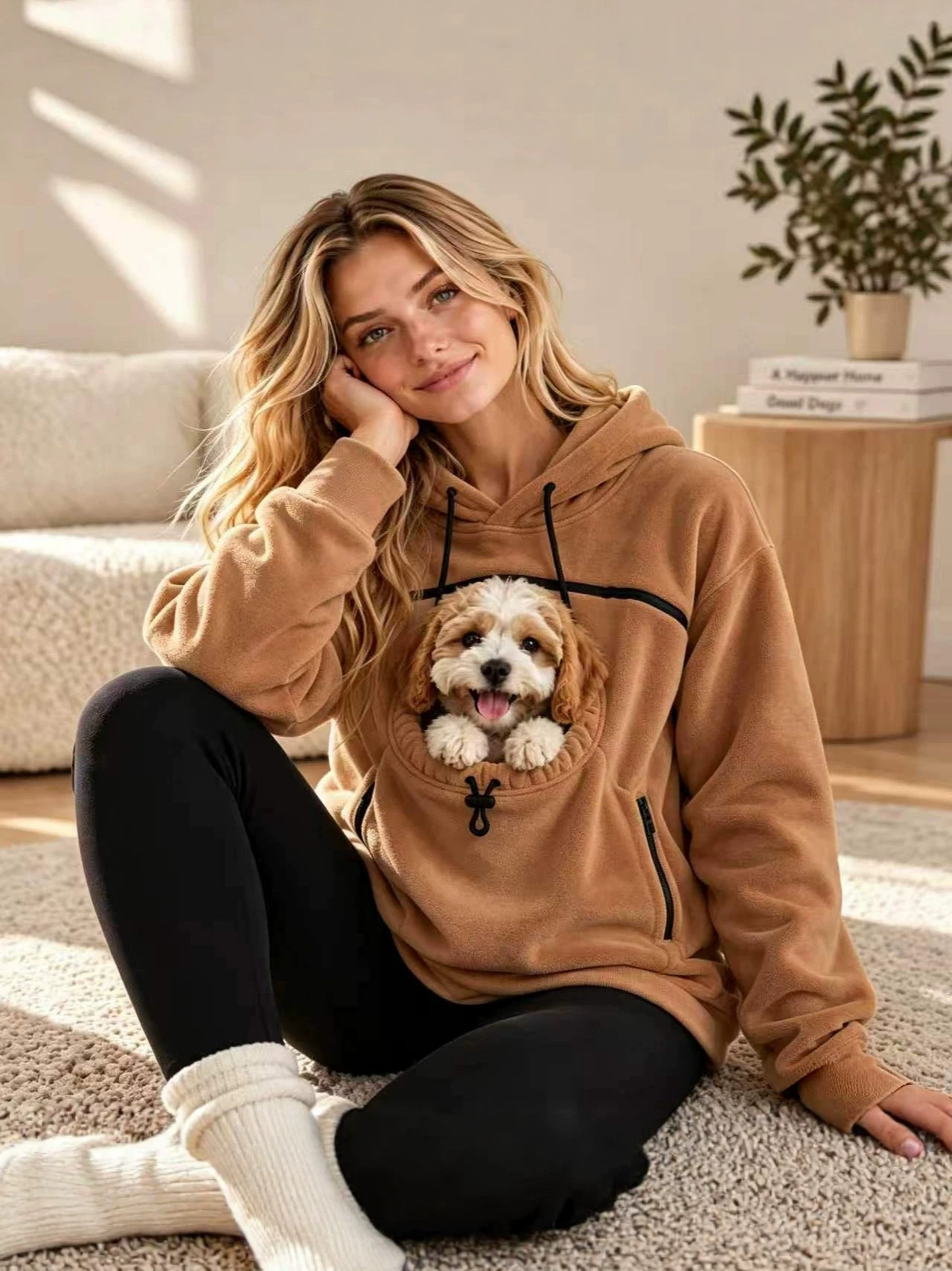 Couple Lamb Cashmere Pet Pocket Hooded Sweatshirt - Image 2