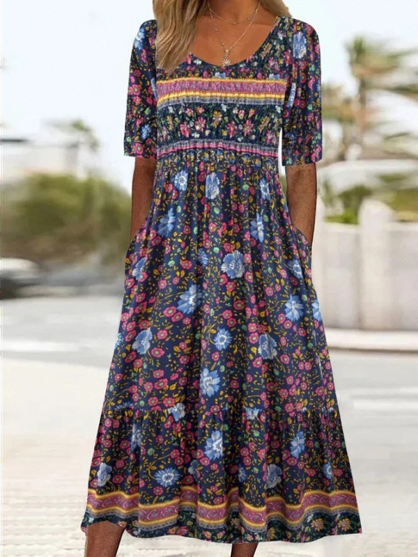 Womens Floral Print Bohemian Maxi Dress - Image 4