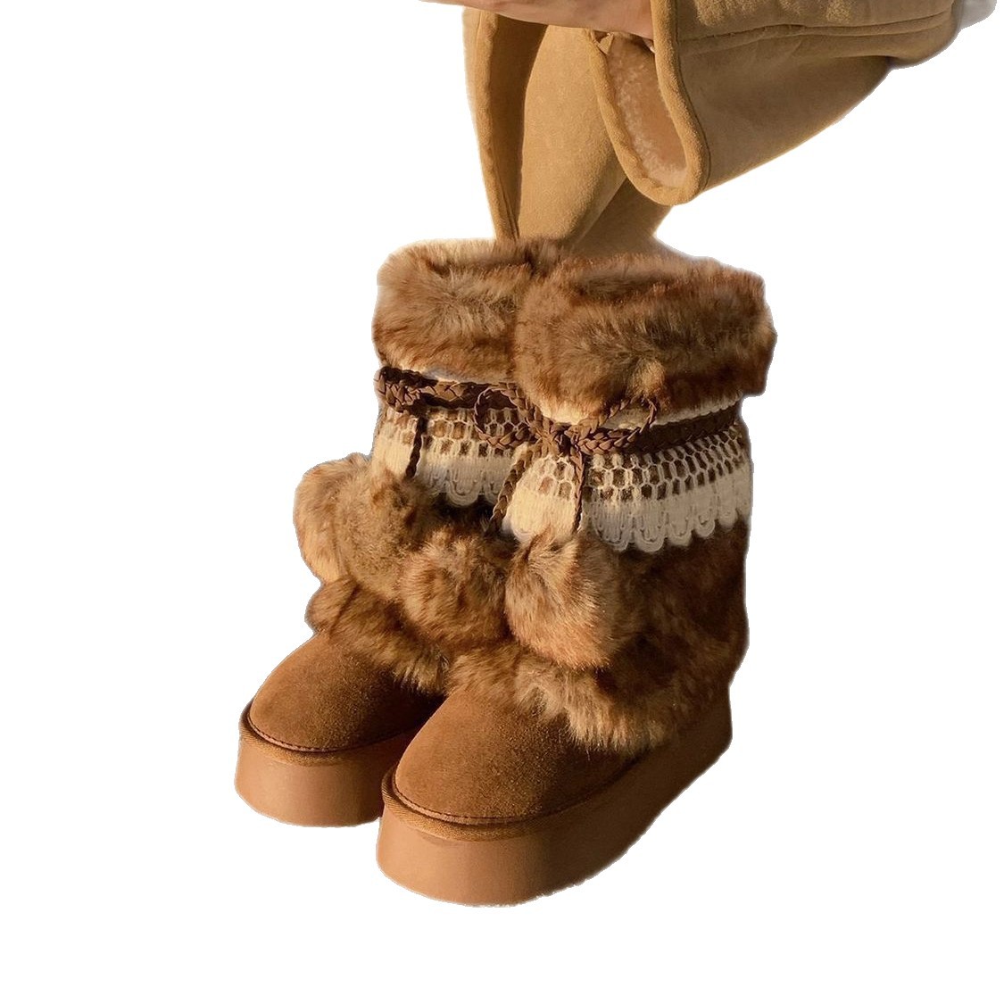 Retro Thick-Soled Brown Boots - Image 5