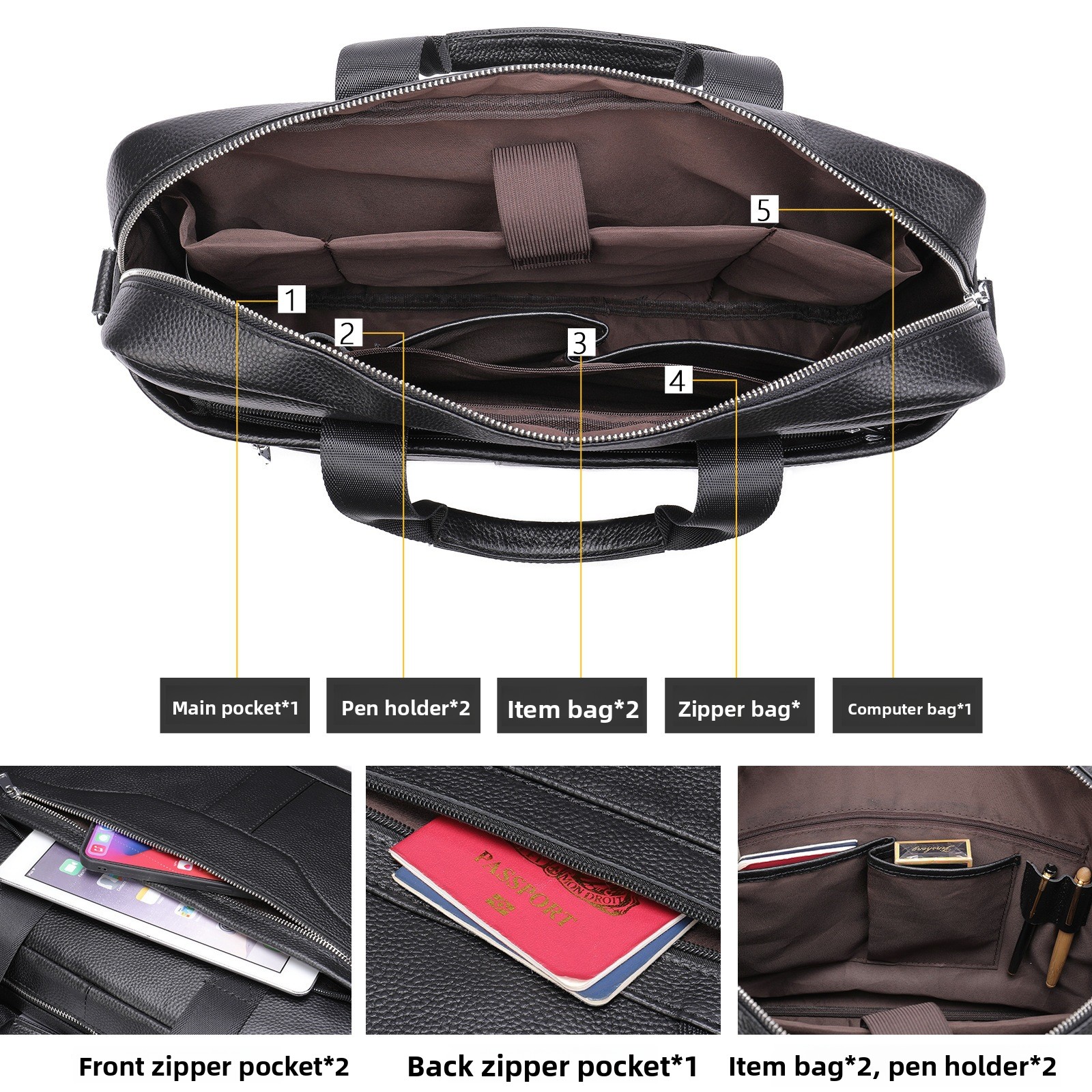 Business Briefcase Computer Bag Large Capacity File Storage Clutch - Image 4