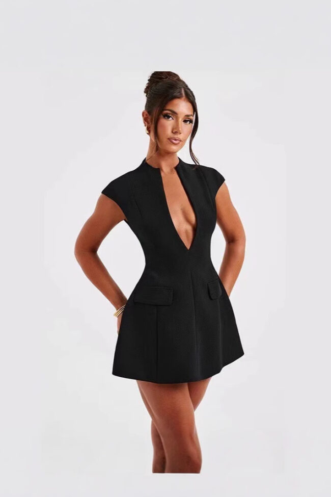 The Jeanne Sleeveless V Neck Short Dress Detail – La Rose Couture Dresses & Gowns
