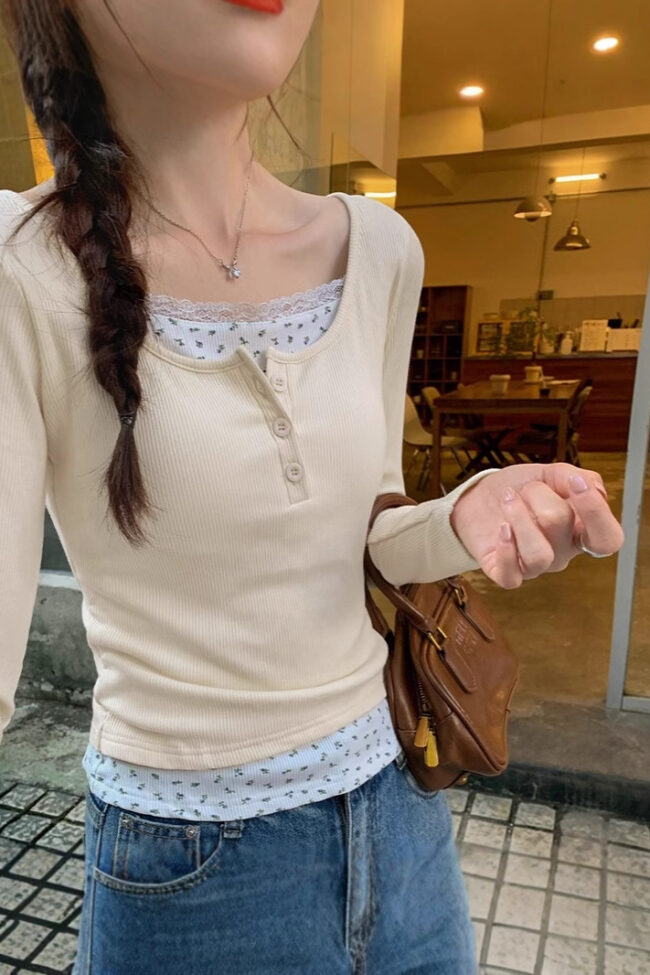 The Laure Fall Winter Imitation Two Piece Long Sleeved Top Detail – La Rose Couture Tops & Blouses