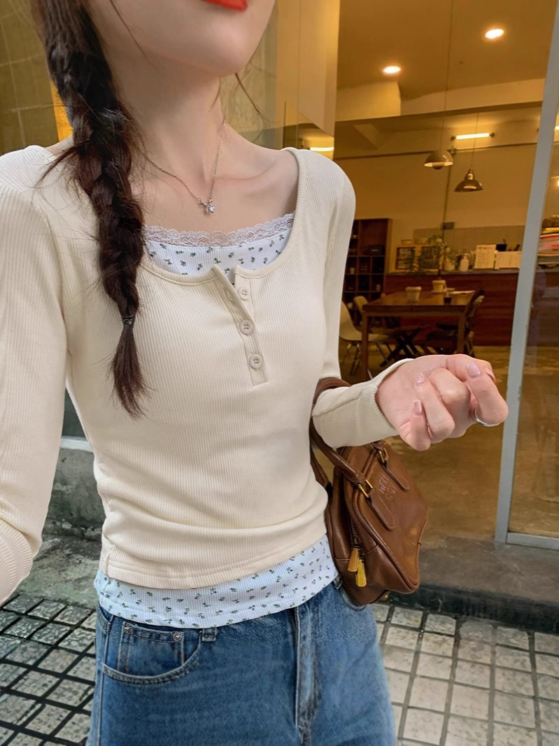 Women's fall/winter imitation two-piece long-sleeved top - Image 2
