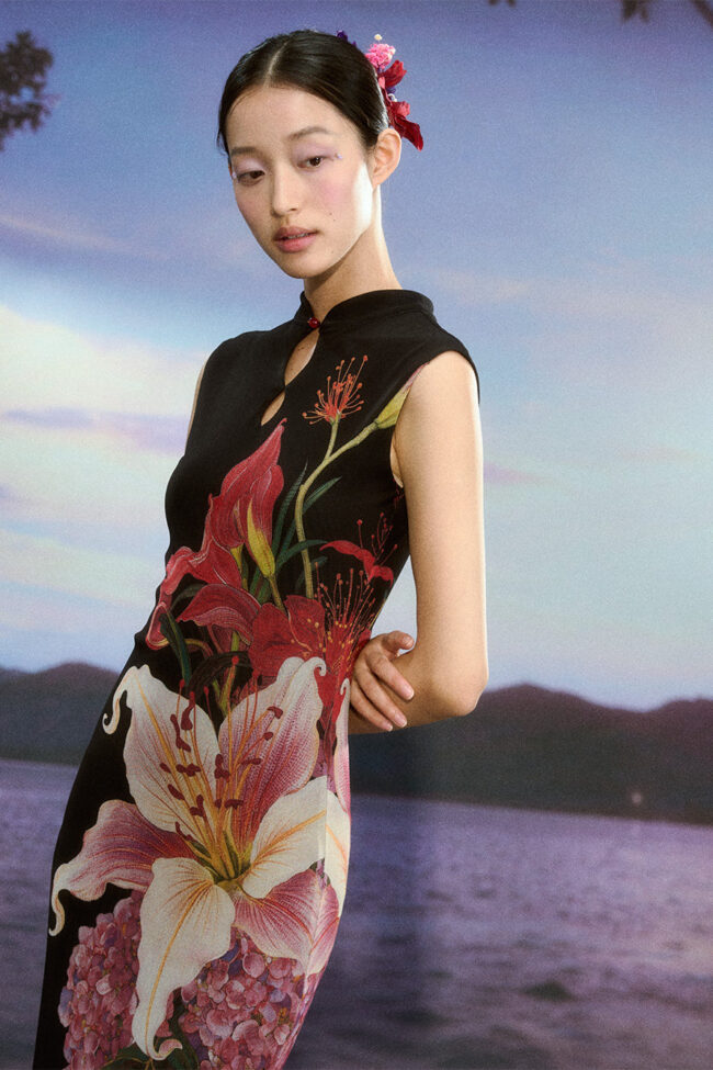 The Marlene Floral Gradient Mesh Cheongsam Dress Detail – La Rose Couture Dresses & Gowns