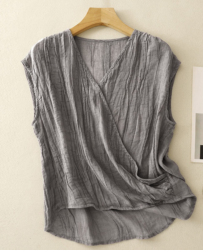 The Nadege Artistic Retro Sand Washed V Neck Patchwork Top with Flowing Sleeves Detail – La Rose Couture Tops & Blouses