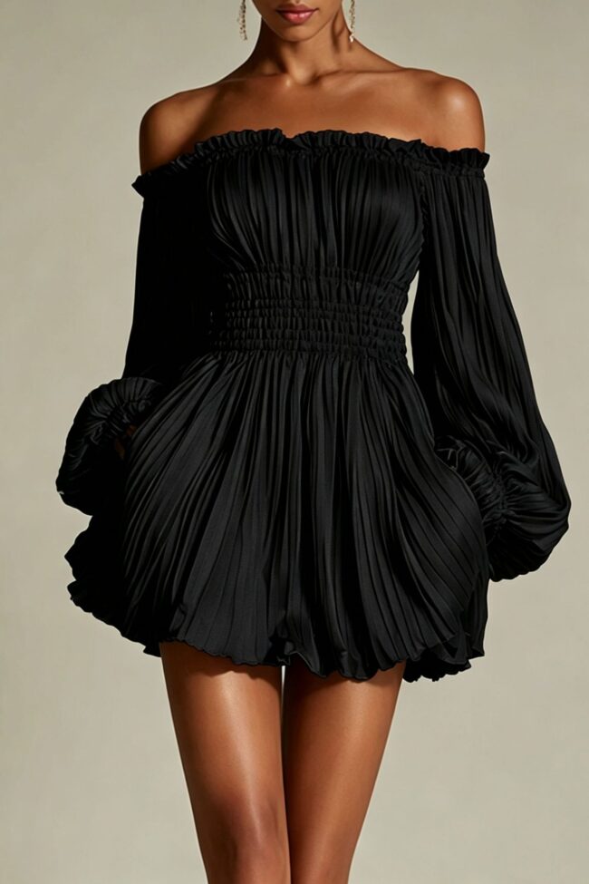 The Roxane Off Shoulder Ruched Waist Dress Detail – La Rose Couture Dresses & Gowns