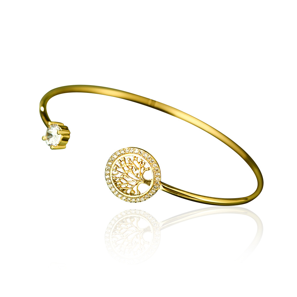 Simple Gold-Plated Tree of Life Zircon Bracelet - Image 2