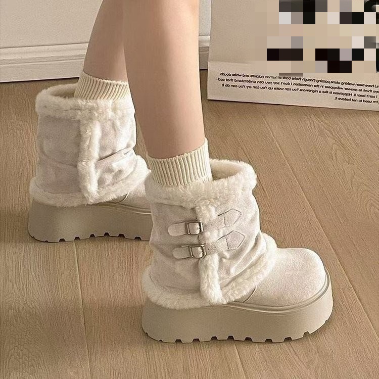 Women's Plush Lined Winter Snow Boots Cuffable Shaft Chunky Platform Warm Ankle Boots - Image 3