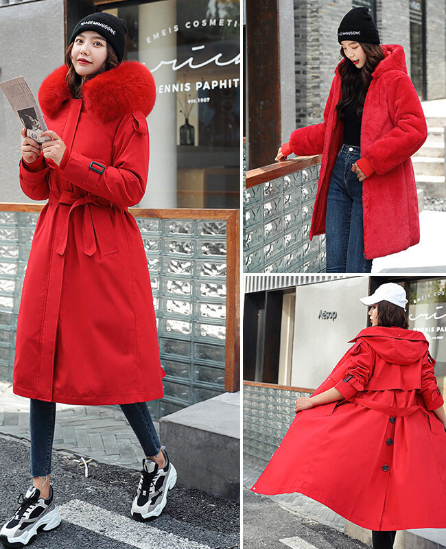 The Cyrielle Long New Winter Over the Knee Cotton Coat Detail – La Rose Couture Coats & Jackets