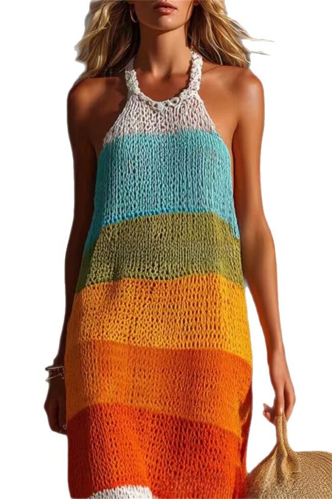 The Anais Large Stripe Patchwork Round Neck Sleeveless Knit Long Dress – La Rose Couture Dresses & Gowns