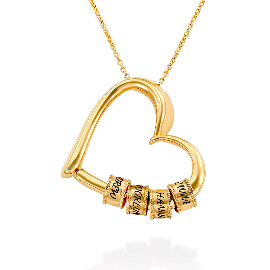 Women's Engravable Heart Pendant Beaded Chain Necklace