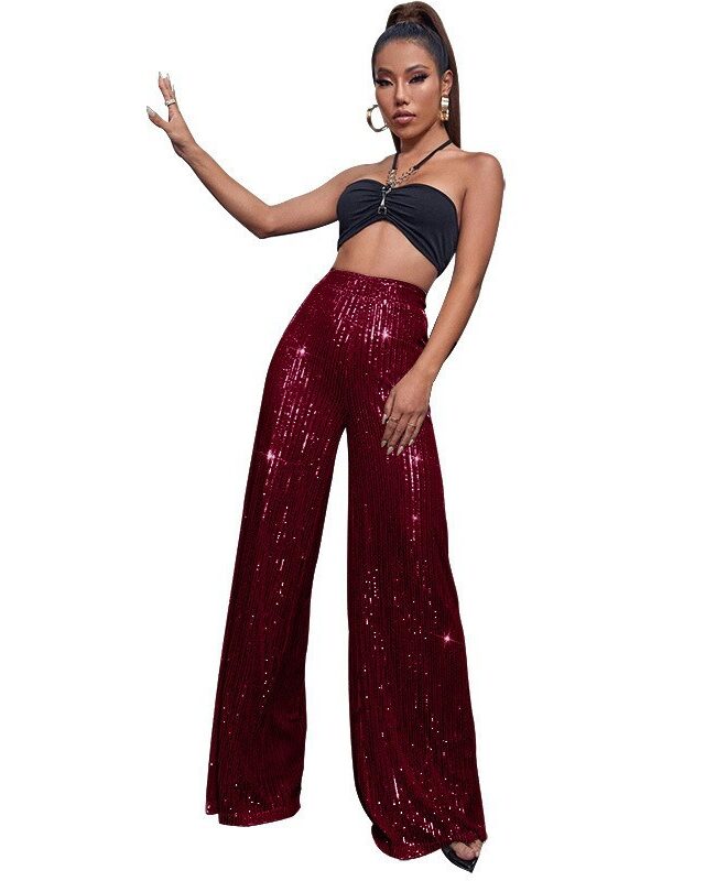 The Aurelia High Waist Sequin Wide Leg Pants Detail – La Rose Couture Trousers & Skirts