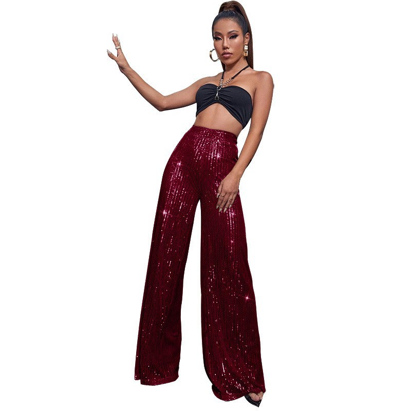 Women's High Waist Sequin Wide Leg Pants - Image 4