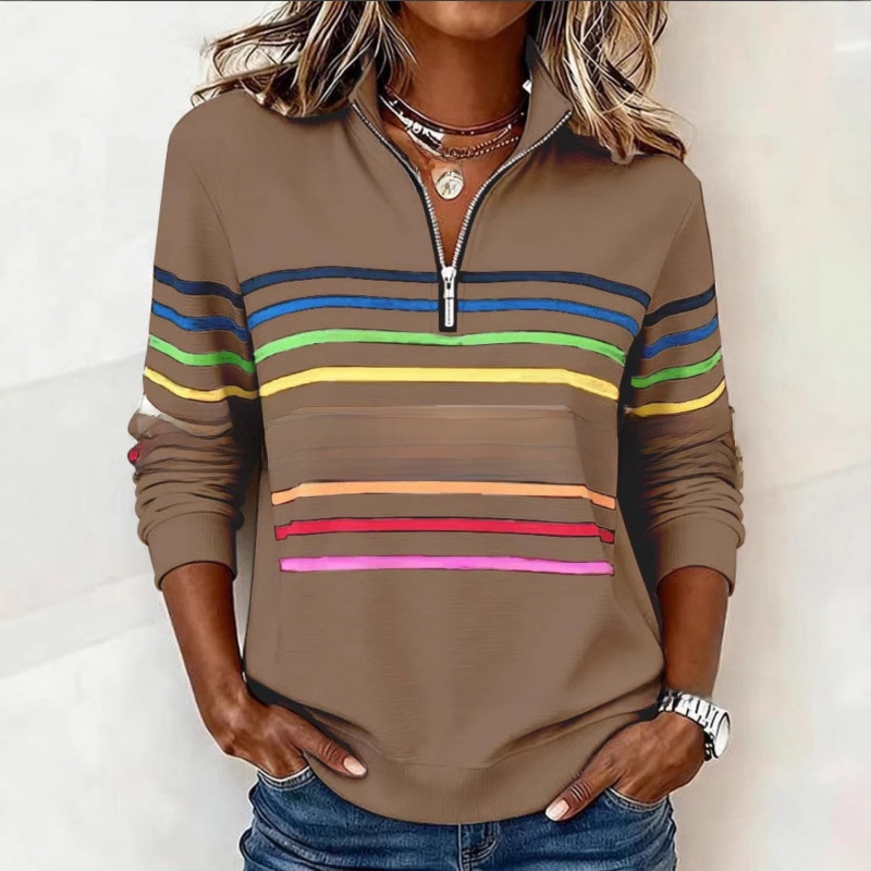 Colorful Striped Half Zip Stand Collar Long Sleeve Sweatshirt