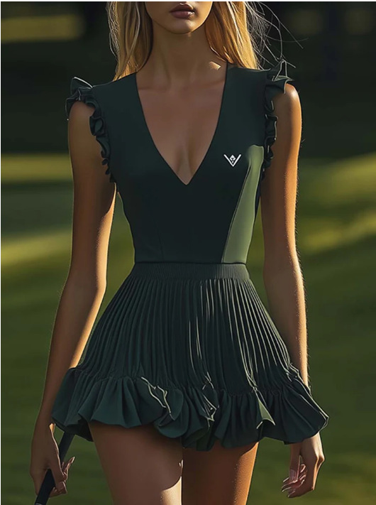 Womens V-Neck Pleated Stretch Skirt