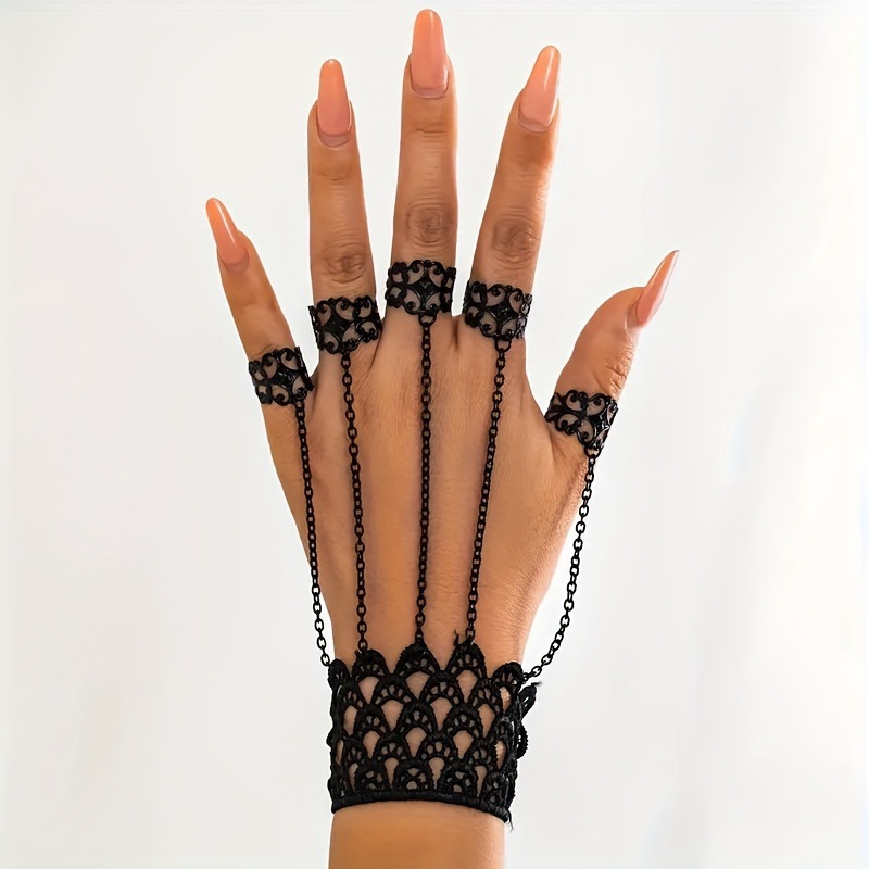 Gothic Ghost Finger Bracelet Punk Cone-Shaped Nail Chain Ring Black - Image 5