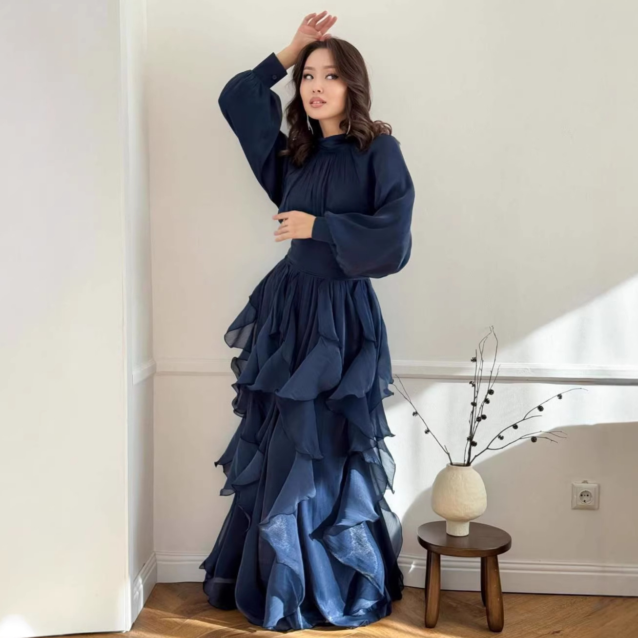 Elegant Ruffle Pleated Dress - Image 4