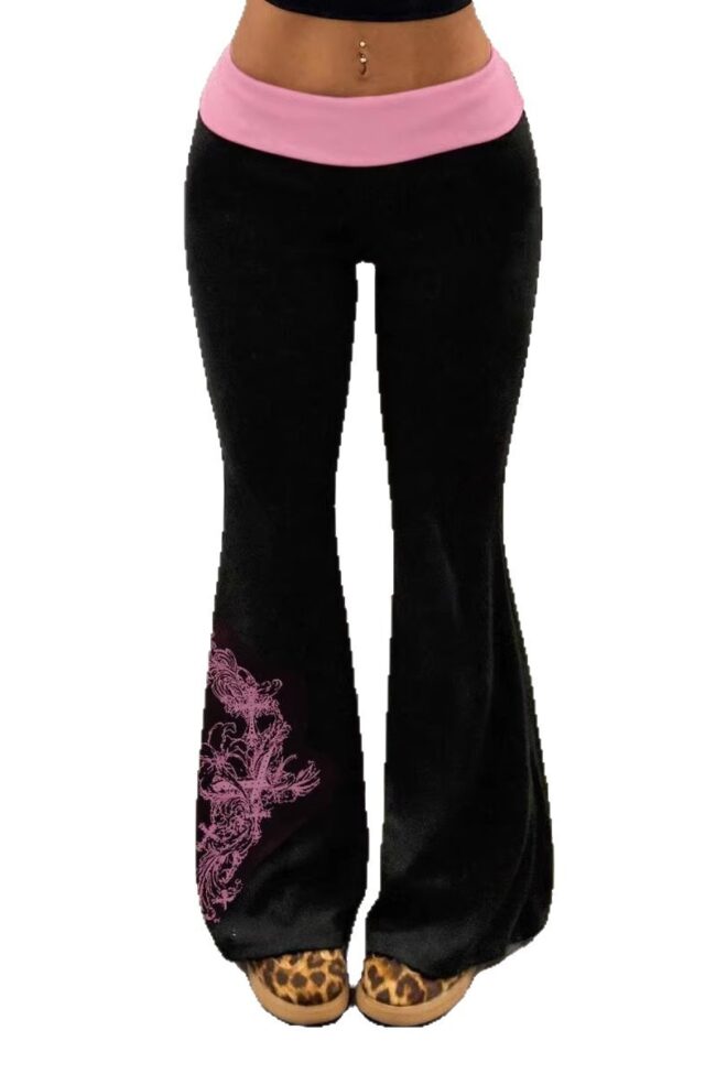The Constance Floral Print Drawstring Flared Pants Detail – La Rose Couture Trousers & Skirts