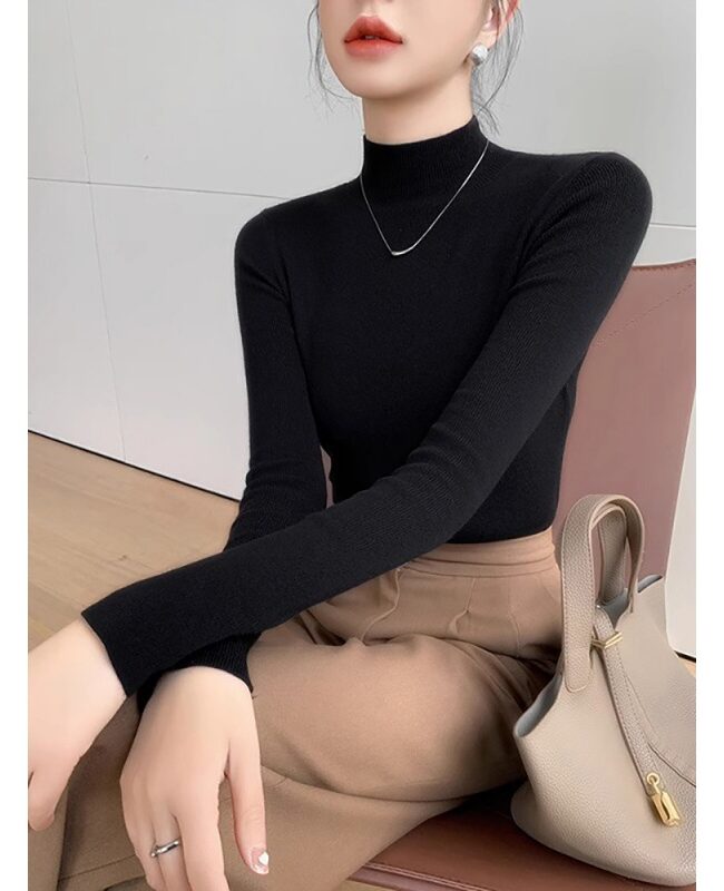 The Hermione Winter and Autumn Black Style Semi High Neck Knitted Top Detail – La Rose Couture Tops & Blouses