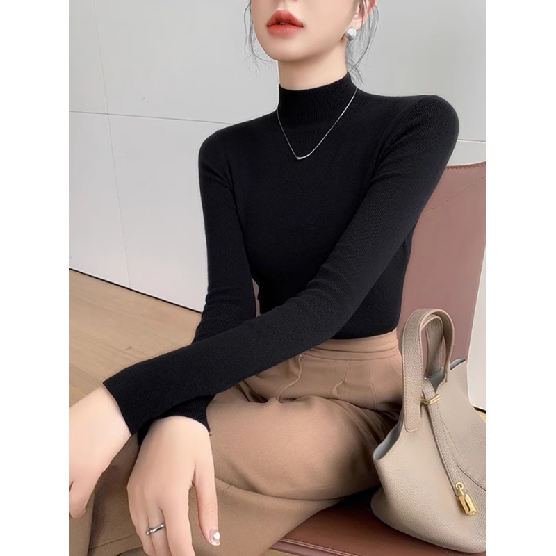 Winter and autumn black style semi-high-neck knitted women's top - Image 4