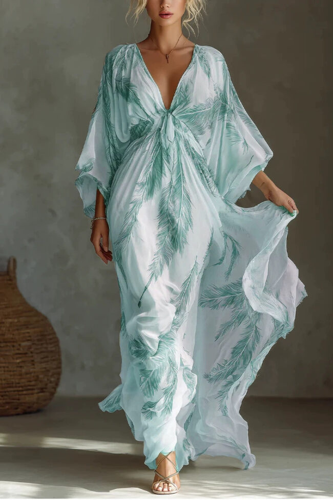 The Florine Floral Print V Neck Long Dress Detail – La Rose Couture Dresses & Gowns