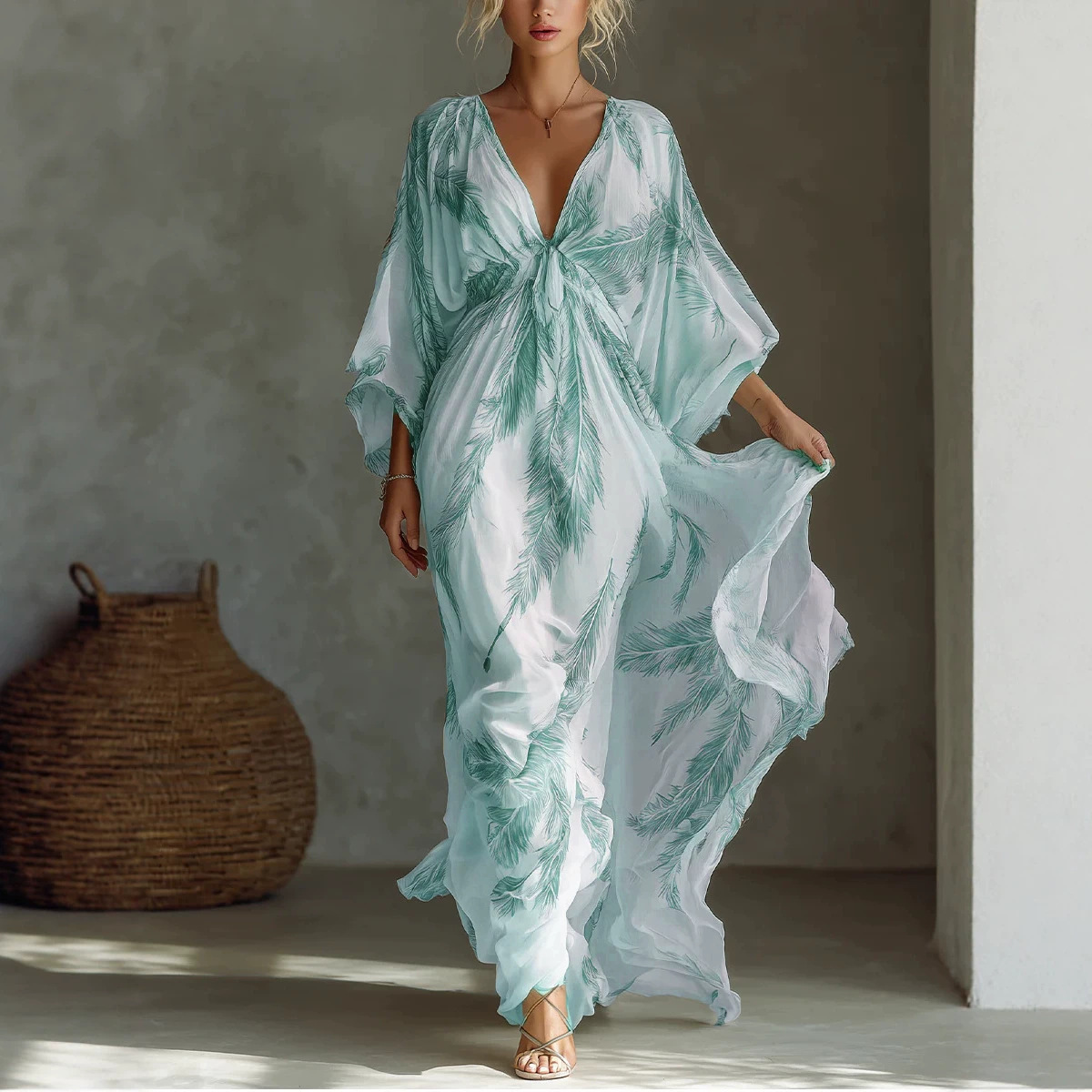 Floral Print V-Neck Long Dress - Image 3