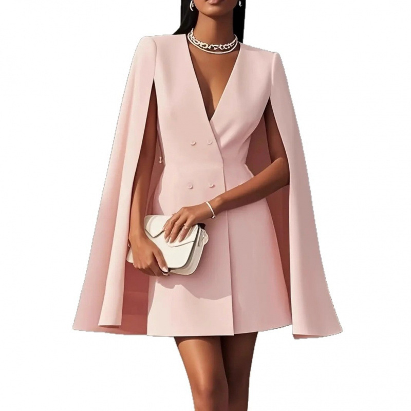 Double-Breasted Shawl Cape Dress - Image 4