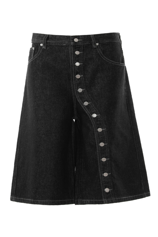 The Valentine Retro Button Down Denim Cropped Pants Detail – La Rose Couture Trousers & Skirts