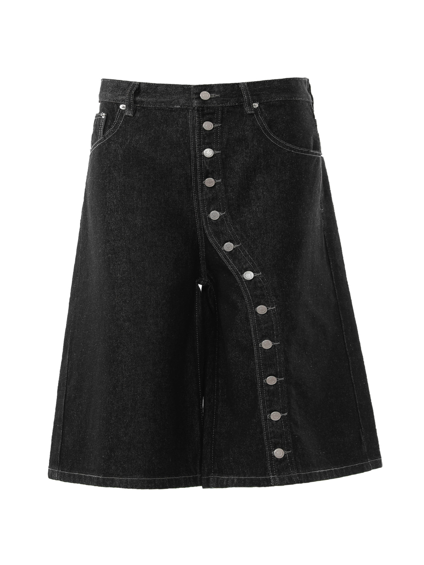 Womens Retro Button-Down Denim Cropped Pants - Image 3