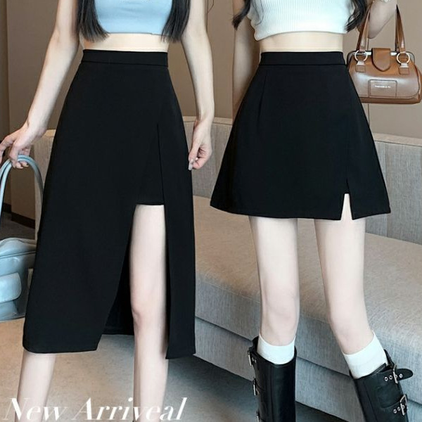 Irregular Split A-Line Skirt with Safety Shorts - Image 4