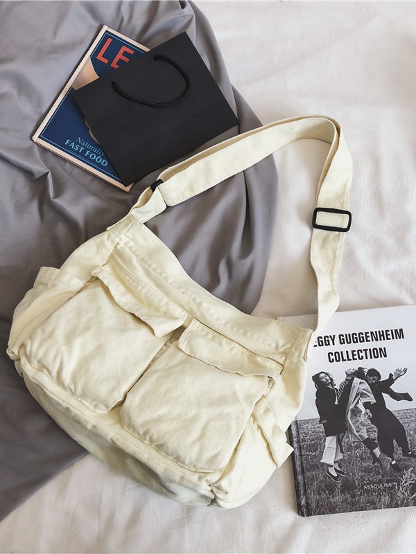 Canvas Messenger Bag Large Capacity Crossbody Shoulder Bag Casual Street Style Soft Unlined - Image 5