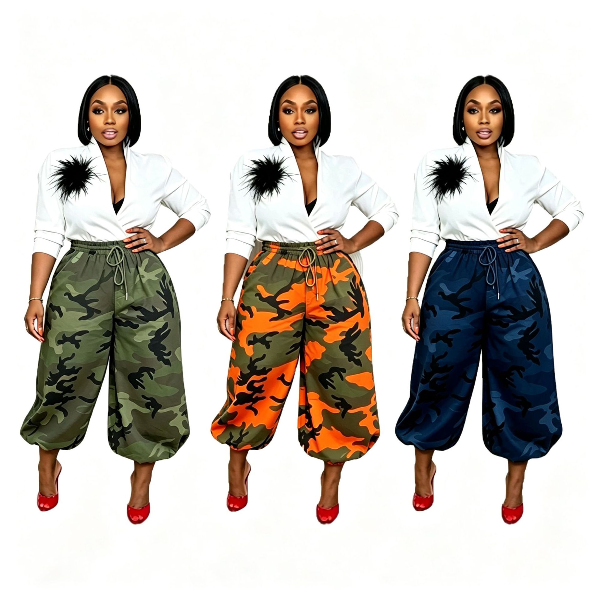 Women's Drawstring Camouflage Jogger Pants